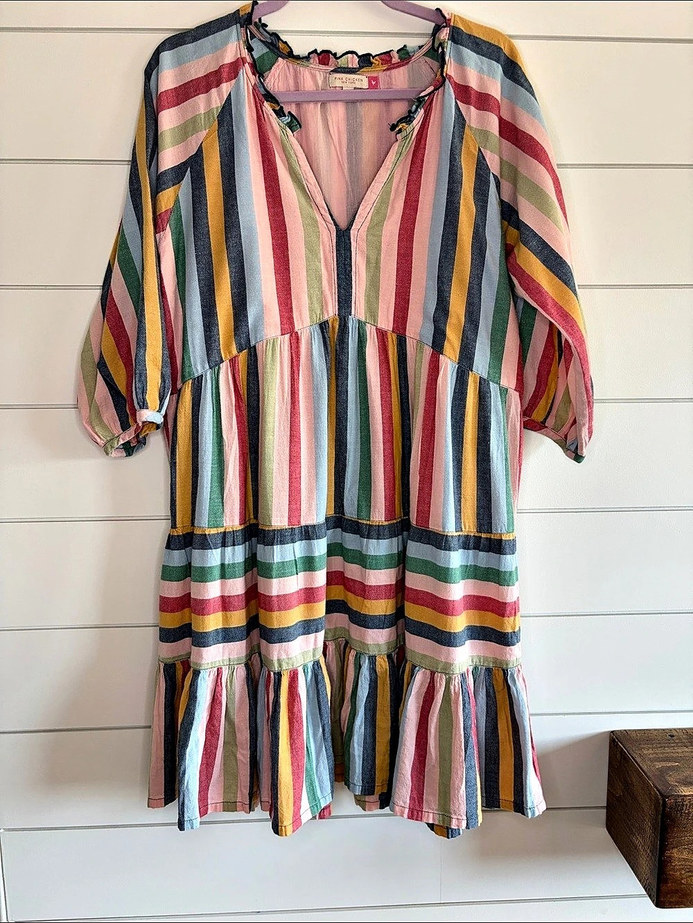 Pink Chicken Striped Mini Dress in Multicolor Size Large